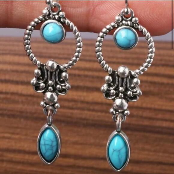 ⭐️3/$25⭐️ NEW Turquoise Silver Dangly Earrings - Picture 1 of 4